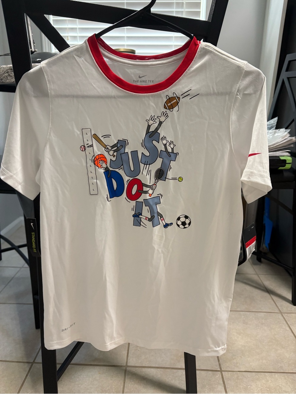 Nike Boy’s White 'Just Do It' Sports Graphic Tee with Red Trim